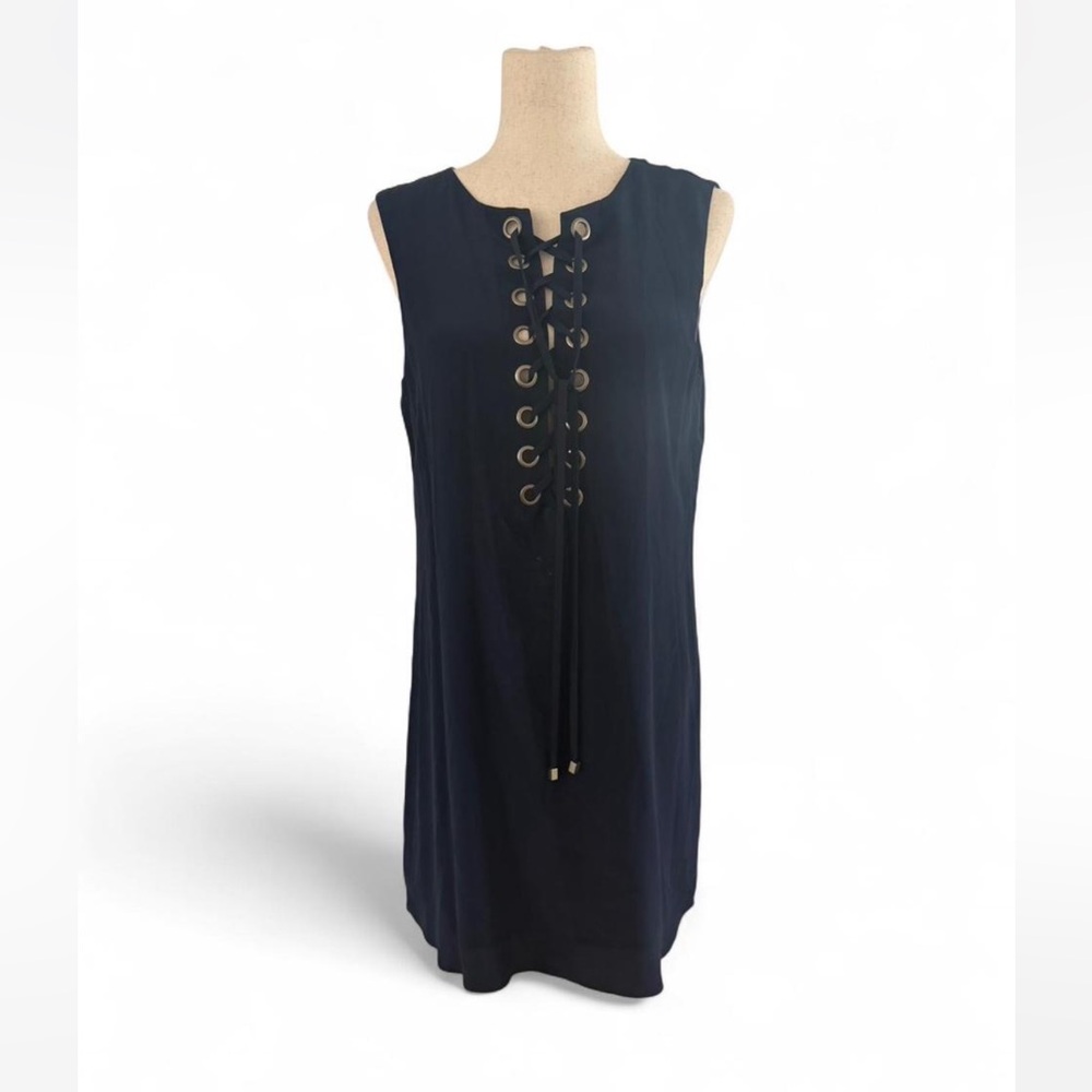 Lavender Brown Navy Silk Lace Up Midi Dress Sleeveless Size Medium